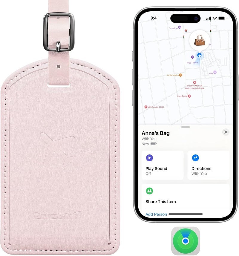 LifeChé Luggage Tags Built-in Anti-Loss Tracker, Luxury Leather Luggage Tags for Suitcase, Travel Bags, Backpacks, Travel Organizer for Lost Baggage Prevention (Pink) - Image 1